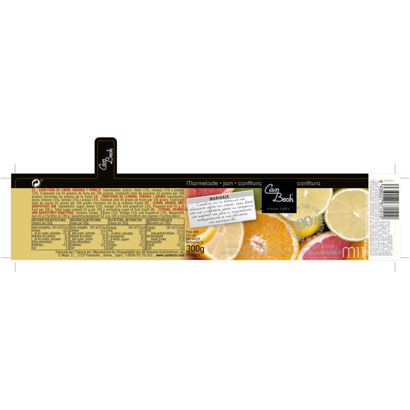 MERMELADA DE LIMÓN, NARANJA Y POMELO BOTE 6/300gr